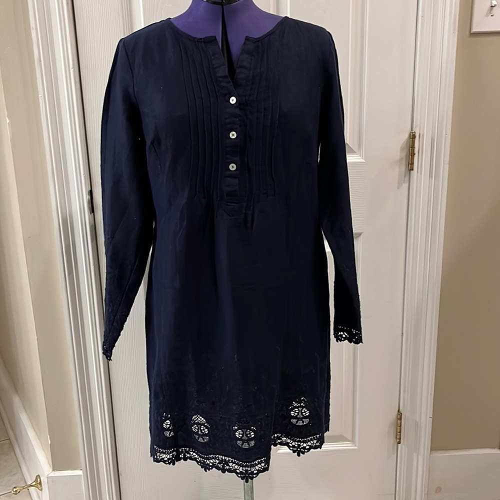New linen Navy Dress made by Malvin with beautiful embroidery